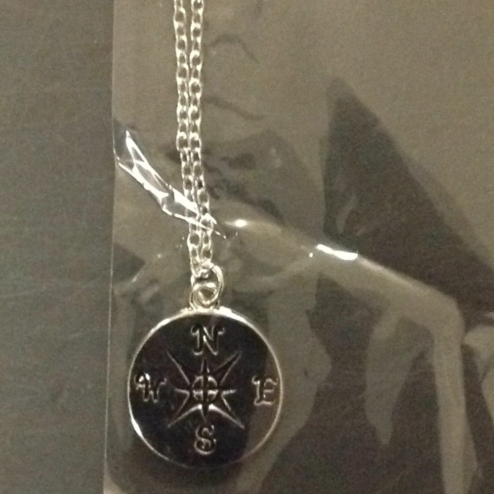 Compass Charm Necklace, Silver